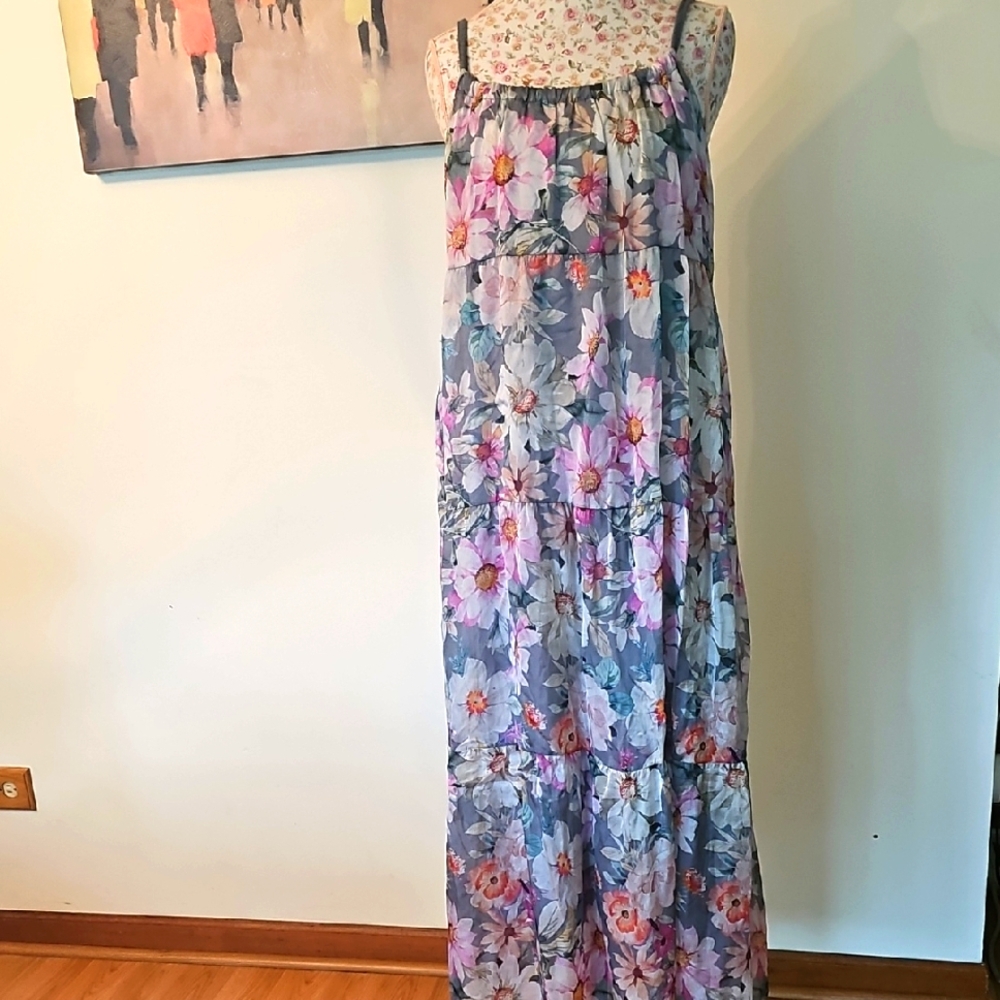 NWOT Floral  Silk Maxi Dress.Size XL